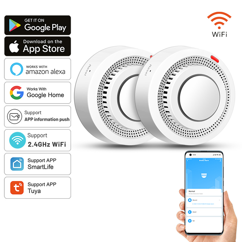 Smoke Detector Interconnected - 2-pack Tuya Smart WiFi Rookmelder met